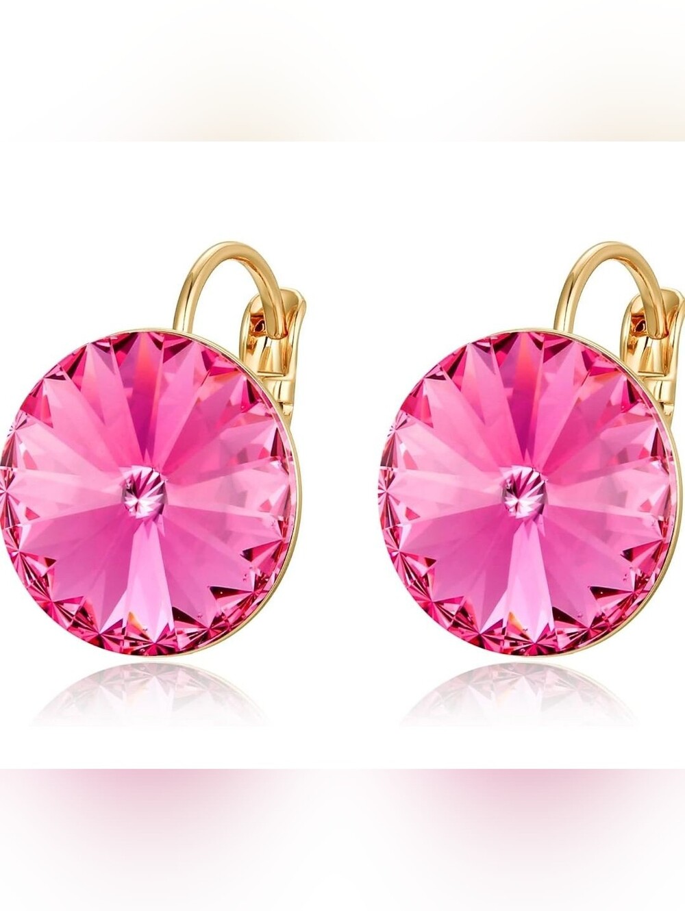 Bella Drop Earrings 18K Yellow Gold Plated, Round Crystals Dangle, 14mm